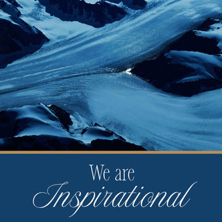 Elorae Jewelry and Accessories "We are Inspirational" attribute text on a blue background with a snowy mountain image.