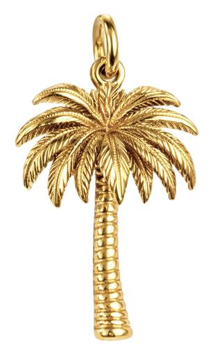 Elorae Gold palm tree pendant on a white background