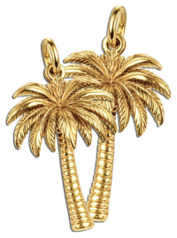 Elorae's gold palm tree pendant on a white background