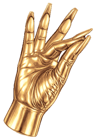Elorae's "CLOCK IT" hand gesture gold statue rotating back and forth