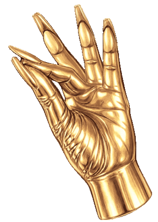 Elorae's "CLOCK IT" hand gesture gold statue rotating back and forth