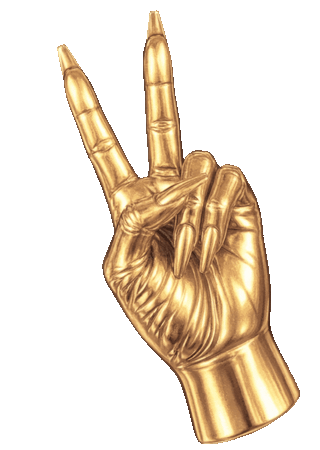 Elorae's "Peace Sign" hand gesture gold statue rotating back and forth