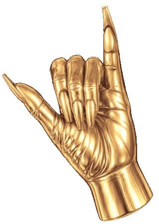 Elorae's "CROCK OUT" hand gesture gold statue rotating back and forth