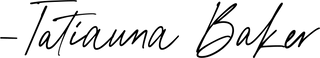 Elorae signature-style text '-Tati Baker' in black on a  white background.