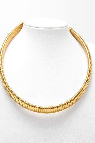 Elorae Jewelry and Accessories gold Torque Choker necklace 12mm on a white mannequin bust against a white background
